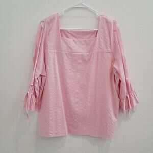 NWOT Blush Pink Pinstripe Blouse Top Square Neck Women's Size 1XL
